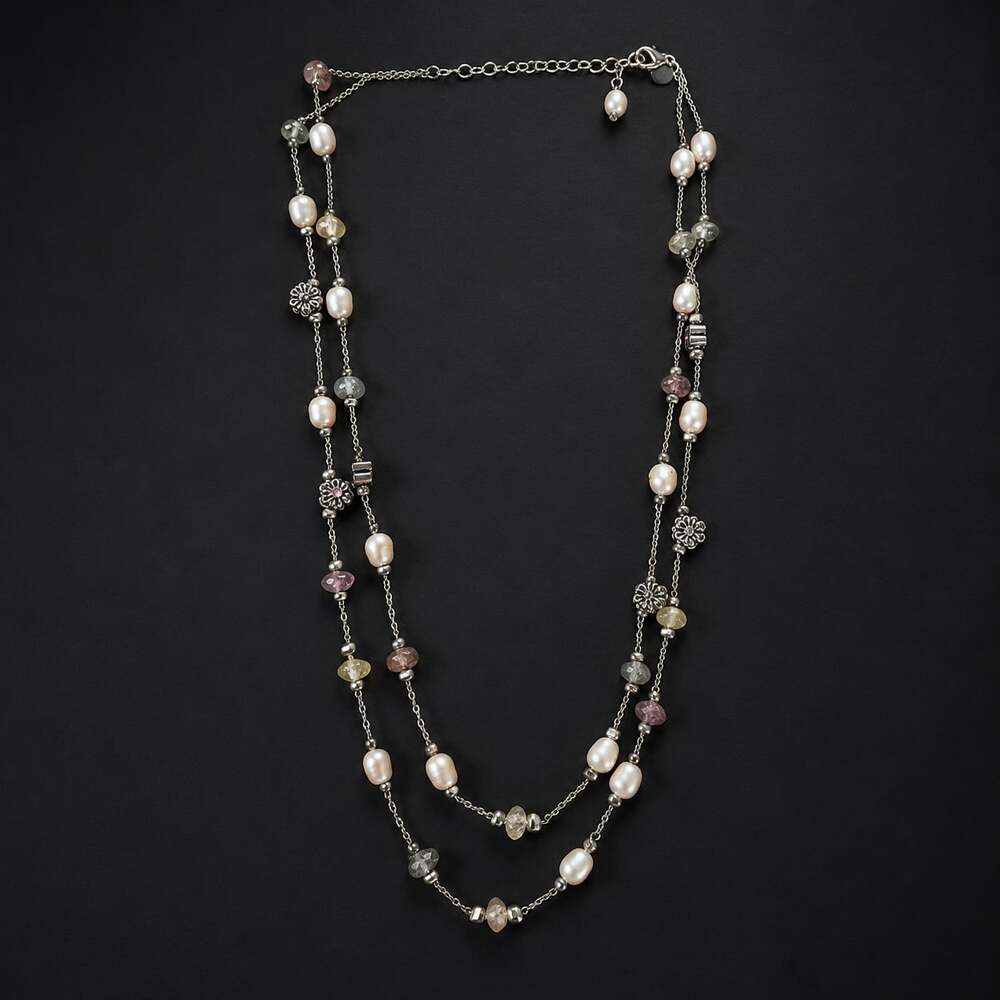 Lia Sophia Multi-Strand Necklace with Pearls, Faceted Beads, and Flower Accents